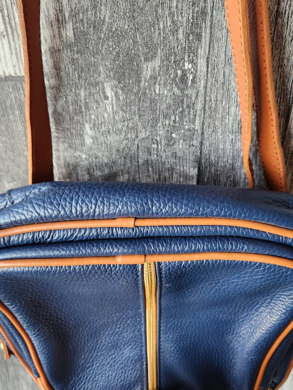 Valentina Genuine Leather Crossbody Handbag Purse Dark Blue Brown Made In Italy - Picture 7 of 13